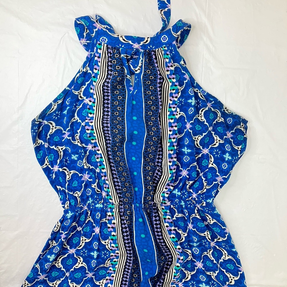 ELLE Womens Blue Bohemian Floral Halter Keyhole Maxi Dress Size S